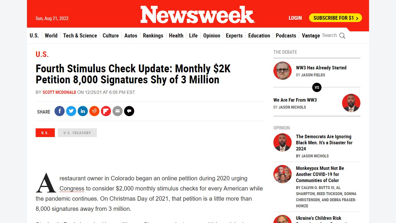 Fourth Stimulus Check Update: Monthly $2K Petition 8,000 ... - Newsweek